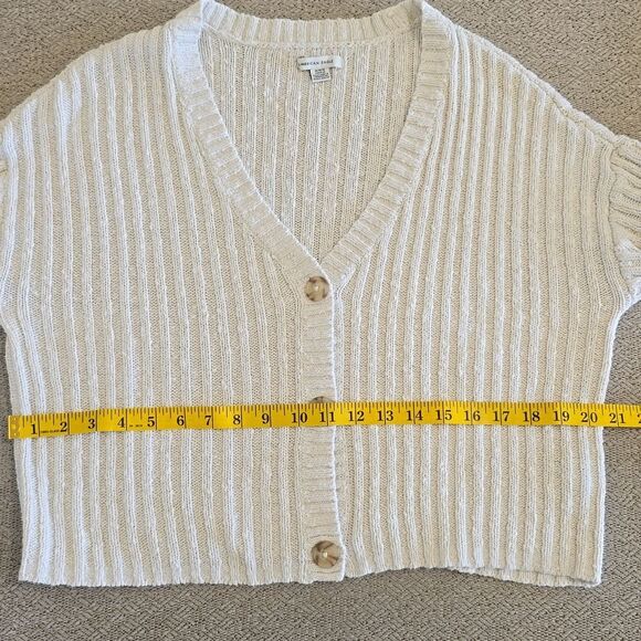 American Eagle Cream Beach Coastal Cotton Knit V-Neck Cardigan - Size Medium - Picture 8 of 14